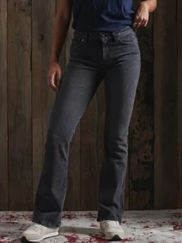 Image of Superdry Mid Rise Slim Flare Jeans - Black, Denim, Size 26, Inside Leg 31, Women