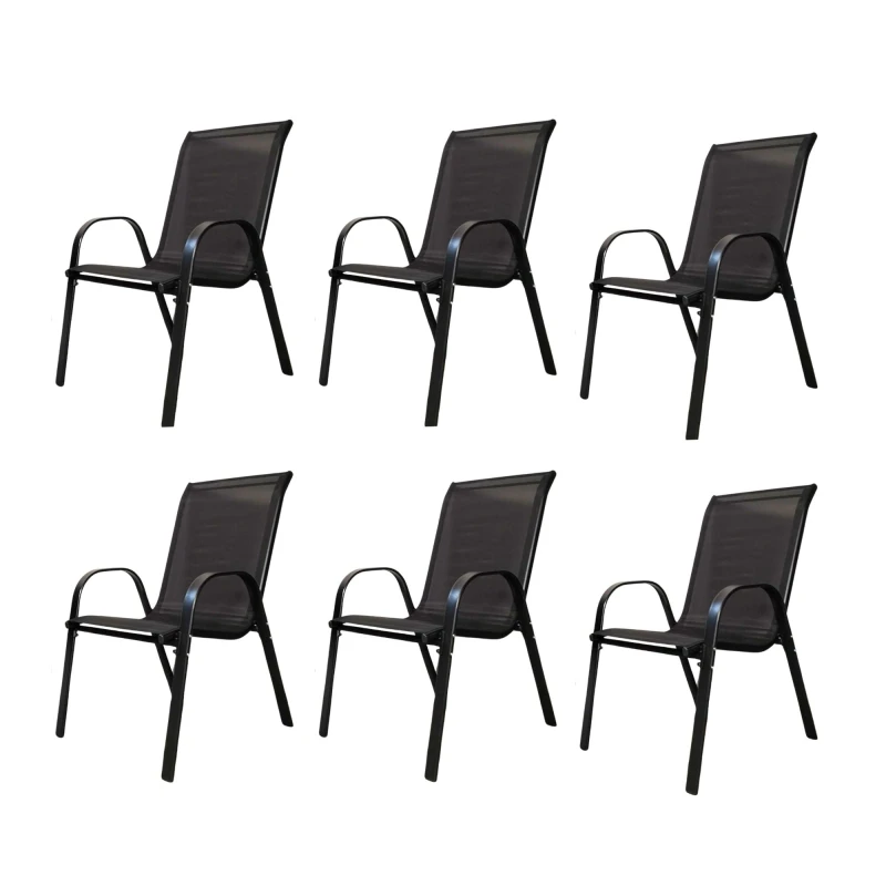 Image of Set of 6 Outdoor Garden Patio Textilene Furniture Chairs in Black