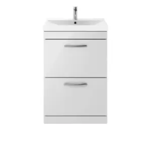 Image of Nuie Athena 600 Floor Standing 2-drawer Vanity & Thin-edge Basin - Gloss Grey Mist