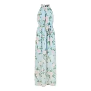 Image of Mela London Blue Rose Print Halter neck Maxi Dress - Blue