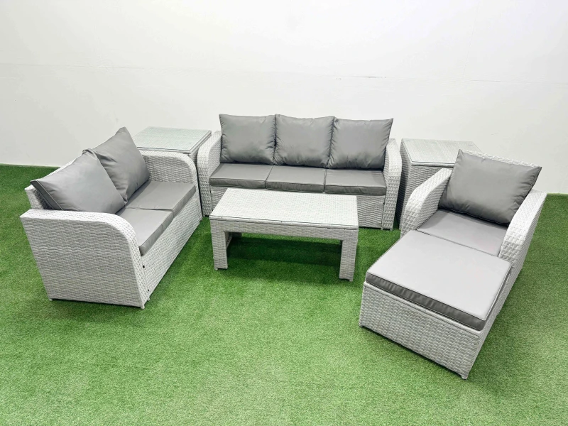 Image of FIMOUS Fimous - Patio pe Wicker 7 Seater Outdoor Rattan Furniture Sofa Sets with Oblong Coffee Table Reclining Chair Loveseat Sofa 3 Seater Sofa Big 4