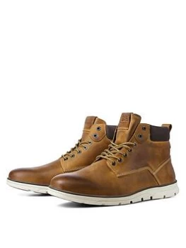 Image of Jack & Jones Tubar Leather Lace Up Boots, Honey, Size 12, Men