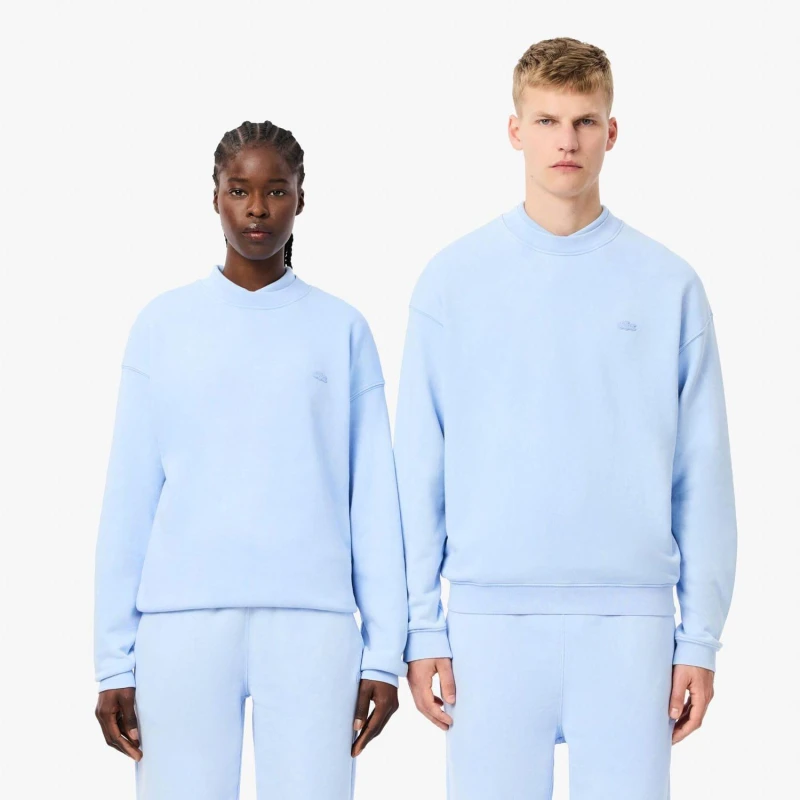 Image of Lacoste Loose Fit Washed Effect Fleece Sweatshirt Light Blue male 2XS