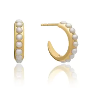 Image of Rachel Jackson London Gold Plated Tapered Studded Pearl Hoop Earrings