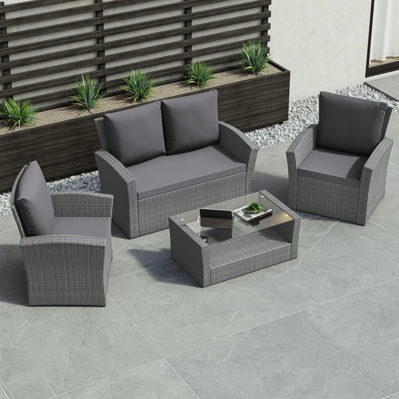 Image of Lassic Garden Vida Mylor 4 Seater Rattan Set + Cover Grey unisex One Size