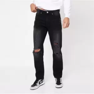 Image of I Saw It First Mens Distressed Slim Fit Jeans - Black