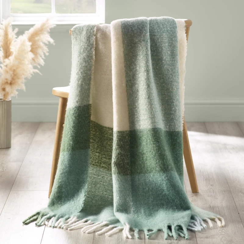 Image of Catherine Lansfield Faux Mohair 130cm x 170cm Check Throw Green