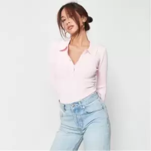 Image of Missguided Tall Basic Collared Rib Knit Bodysuit - Pink