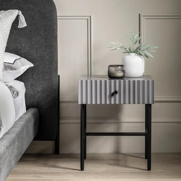 Image of Baybridge 1 Drawer Bedside Table Grey