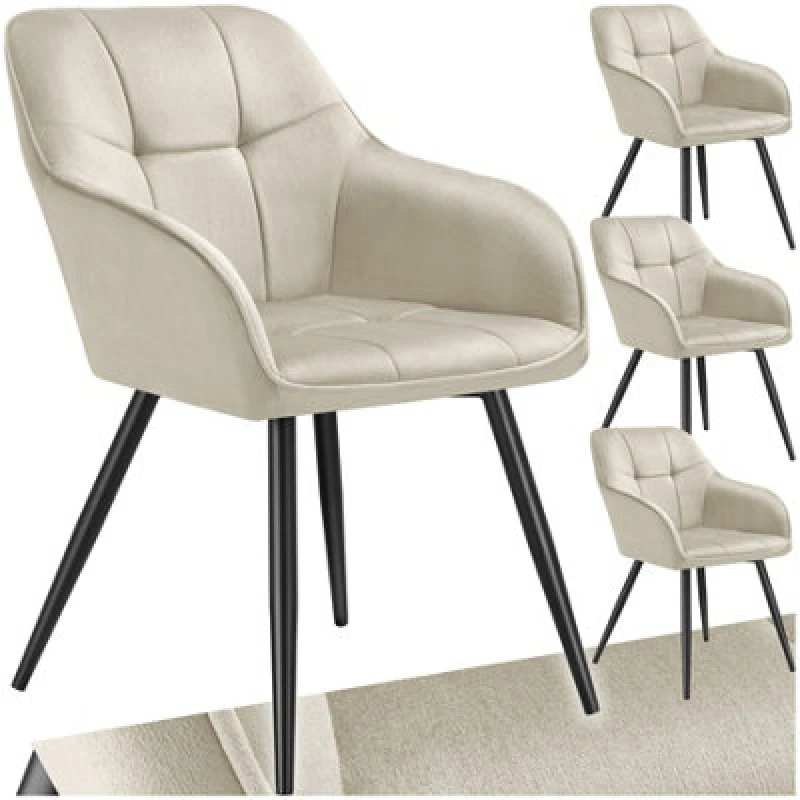 Image of Tectake Set Of 4 Dining Chair Marilyn - Velvet Look, Quilted Pattern - Cream/black