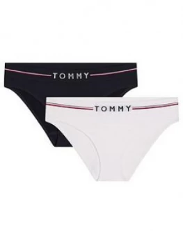 Image of Tommy Hilfiger Girls 2 Pack Logo Bikini Briefs - Navy White