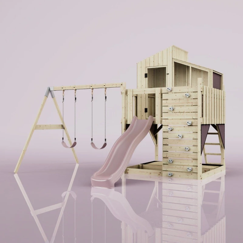 Image of OutdoorToys PolarPlay Kids Climbing Tower & Playhouse Swing Geir Rose in Beige Beige Unisex