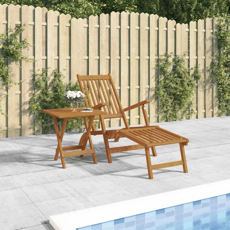Image of vidaXL Outdoor Deck Chair with Footrest and Table Solid Wood Acacia, Brown 3120439