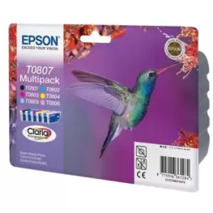 Image of Epson Hummingbird Multipack 6-colours T0807 Claria Photographic Ink. Supply type: Multi pack Quantity per pack: