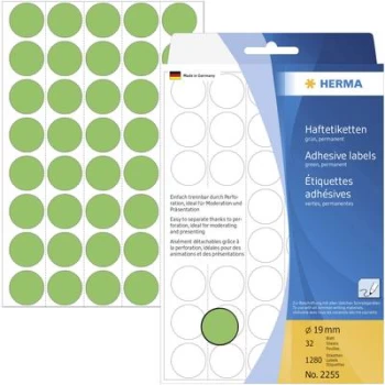 Image of Herma 2255 Sticky dots Ø 19mm Green 1280 pc(s) Permanent adhesive Paper
