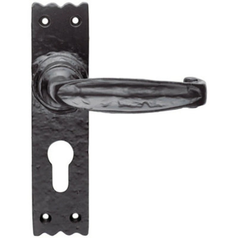 Image of Loops PAIR Creased Style Lever on Slim Euro Lock Backplate 156 x 38mm Black Antique Black