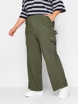 Image of Yours Twill Khaki Wide Leg Cargo, Green, Size 20, Women
