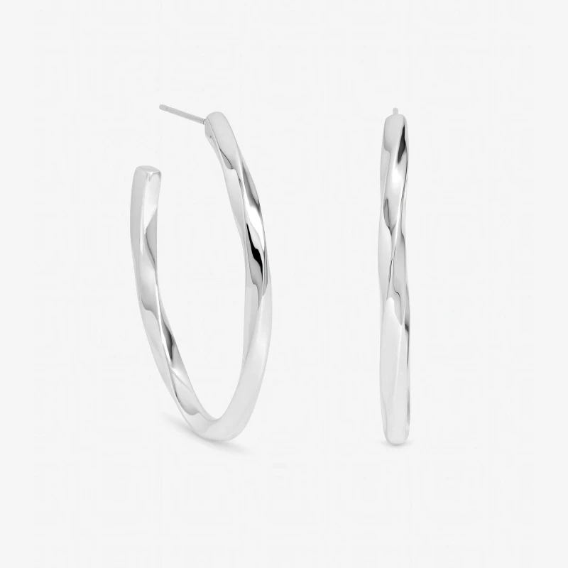Image of Inicio Womens Sterling Silver Plated Large Polished Oval Twist Hoops - Gift Pouch Silver Female One Size