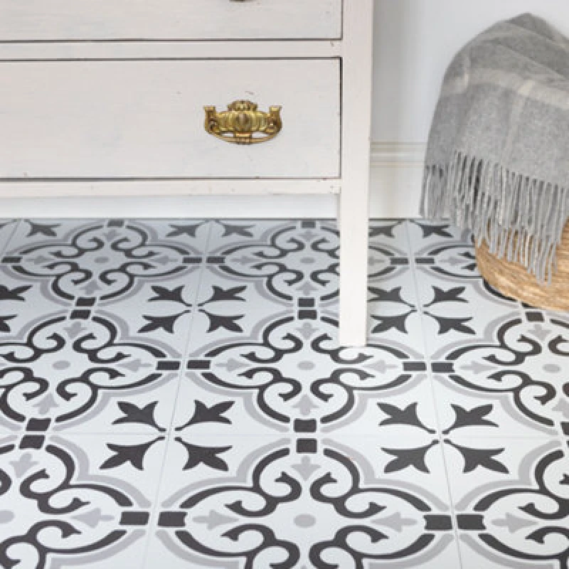 Image of D-C-Fix Stencil Motif Grey Self Adhesive Vinyl Floor Tiles Pack Of 22 (2Sqm)