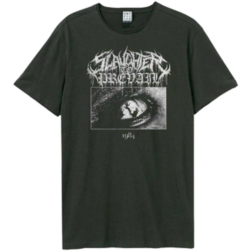 Image of Amplified Mens 1984 Metal Logo Slaughter To Prevail T-Shirt in Charcoal Size: XS Charcoal Male XS