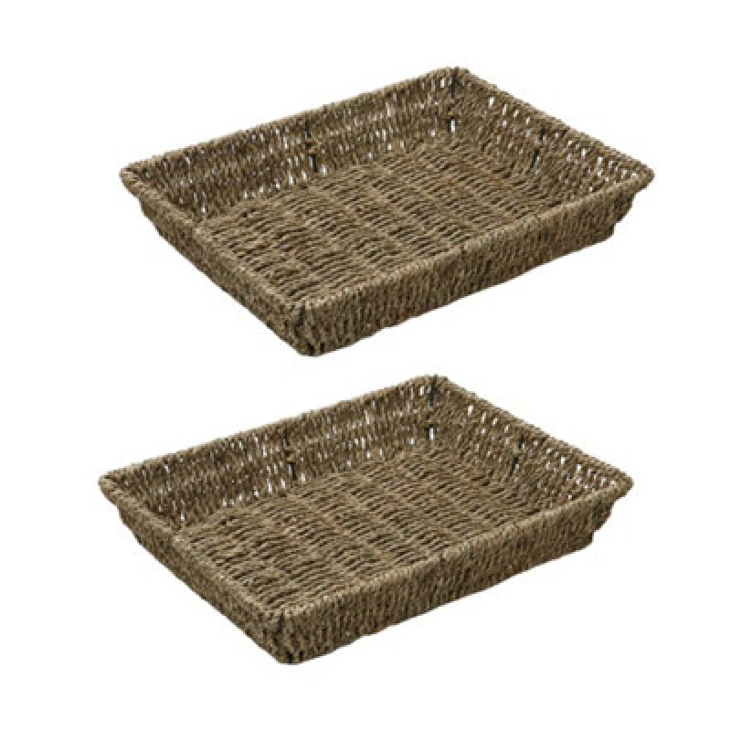 Image of JVL Seagrass Rectangular Storage Tray Brown