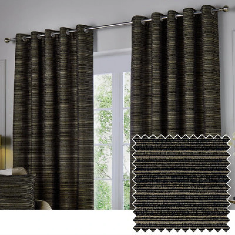 Image of Paoletti Paoletti Jupiter Chenille Jacquard Eyelet Curtain Pair in Black Size: 229cm width x 183cm drop Black 229cm width x 183cm drop Unisex 502553