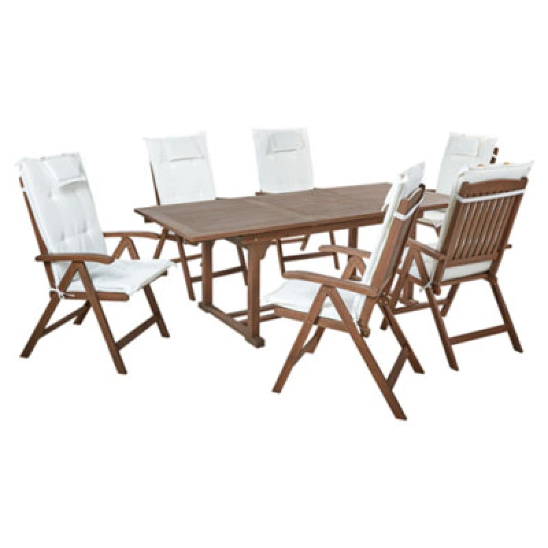 Image of Beliani Garden Dining Set 6 Seater Amantea With Cushions Acacia Wood Off-White