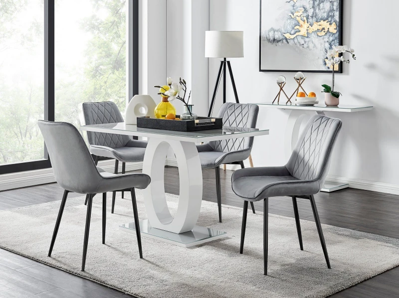 Image of FurnitureboxUK FurnitureboxUK Giovani 4 Grey Dining Table & 4 Pesaro Black Leg Chairs Grey One Size Unisex 5056542650451