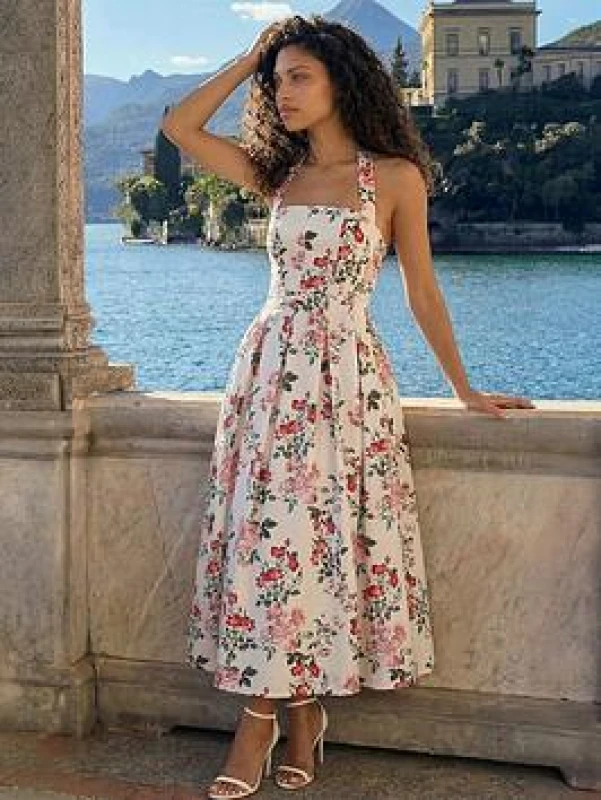 Image of Roman Womens Petite Floral Stretch Midi Dress in Ivory Size: 10 Ivory Female 10