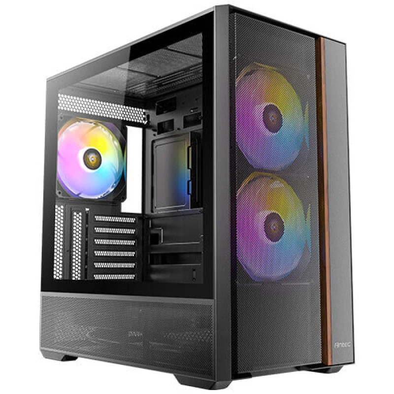 Image of Antec Antec FLUX REAR Mid Tower PC Gaming Case - Black / Wood 0-761345-10241-4
