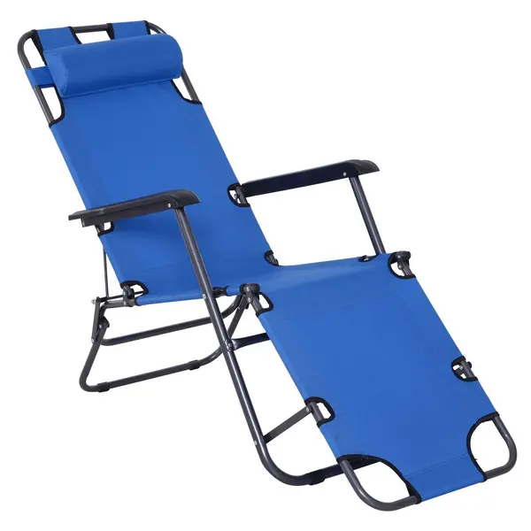 Image of Outsunny 2 in 1 Outdoor Folding Sun Lounger with Adjustable Back and Pillow Blue