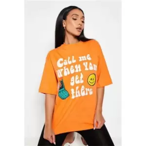 Image of I Saw It First Orange Call Me When You Get There Oversized Slogan T-Shirt - Orange