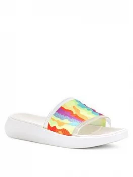 Image of UGG Slide Cali Collage Flat Sandal - Multi, Rainbow Stripes, Size 8, Women