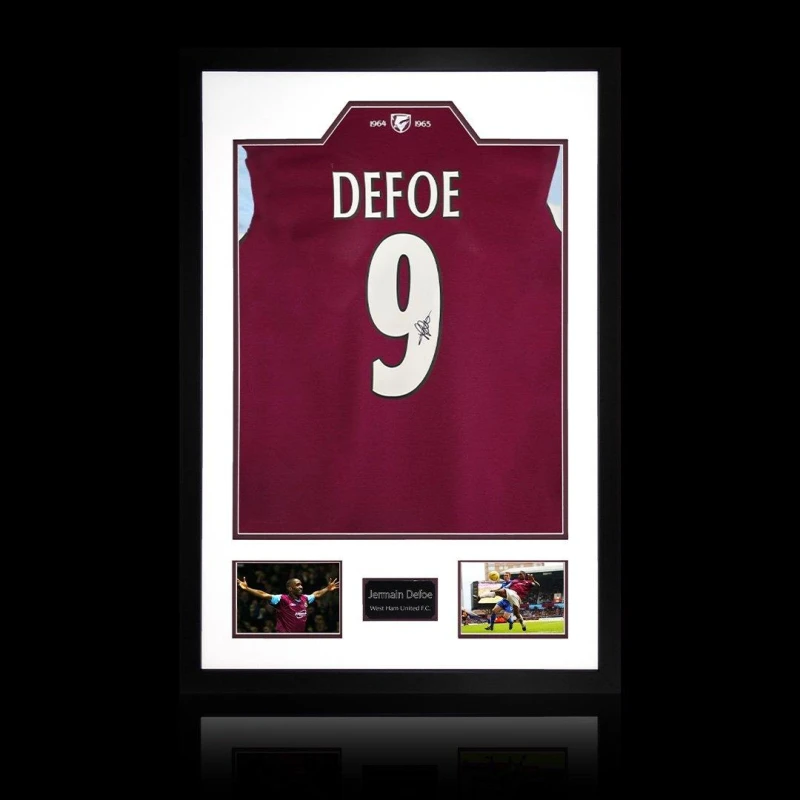 Image of The Fan Cave Jermain Defoe Signed West Ham Shirt Premium Frame Maroon unisex 850mm x 60