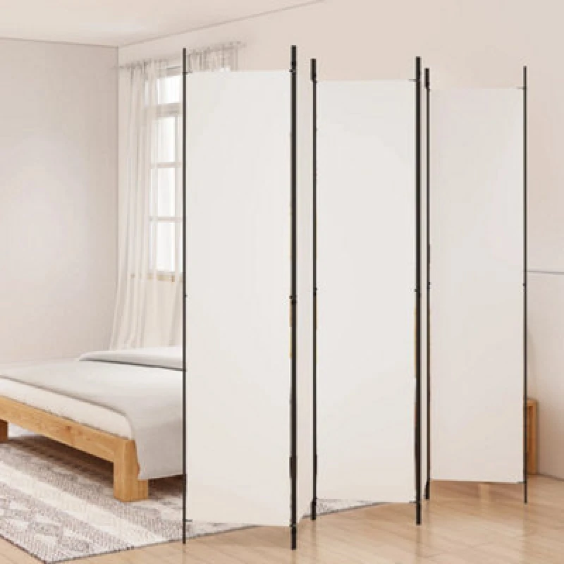 Image of Vidaxl 5-panel Room Divider Folding Privacy Protection Screen Room Separator Paravent Wall Partition Panel Screen White 250X220 Cm Fabric, White 35020