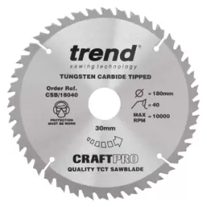 Image of Trend CRAFTPRO Wood Cutting Saw Blade 180mm 40T 30mm