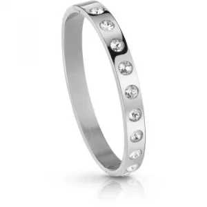 Image of GUESS rhodium plated flat bangle with clear Swarovski crystals.
