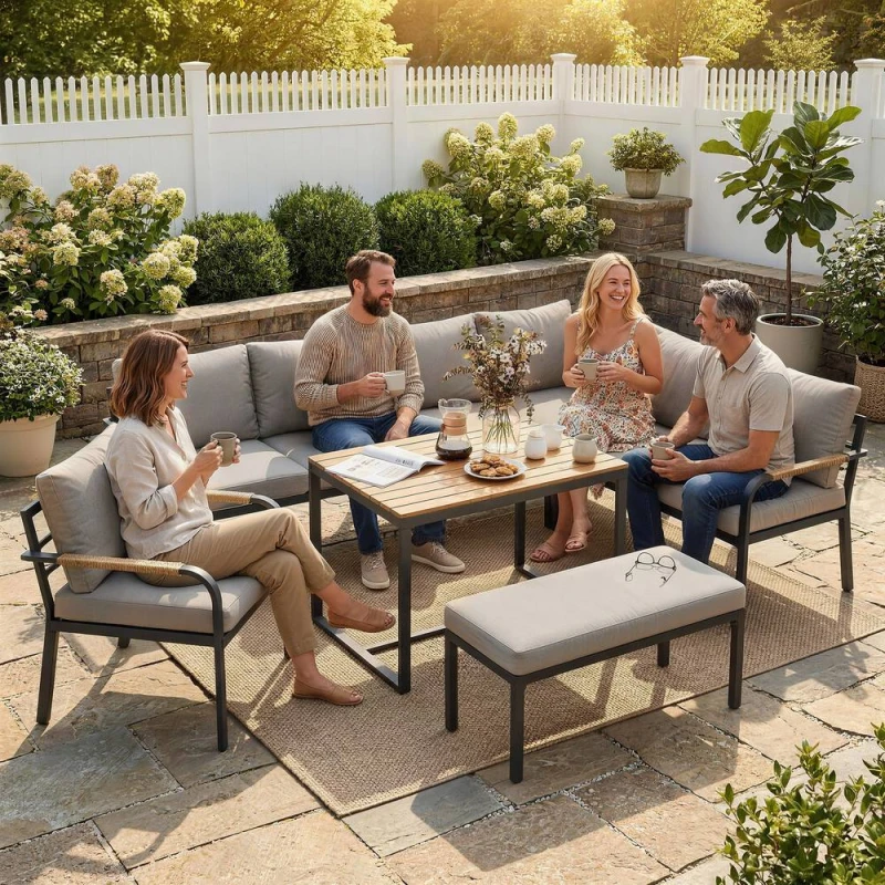 Image of OUTSUNNY 7 Seater Garden Furniture Set, Outdoor Furniture Conversation Sets in Light Grey Size: 120 Light Grey Unisex 120