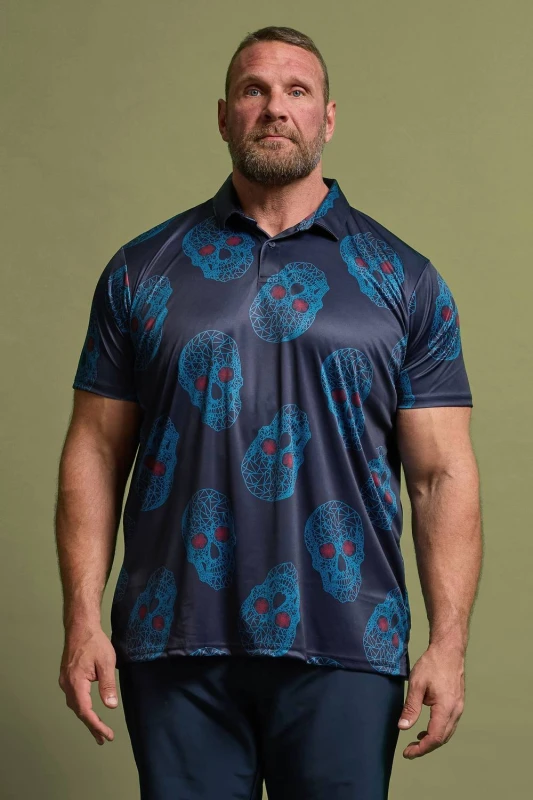 Image of BadRhino Skull Print Polo Shirt Blue