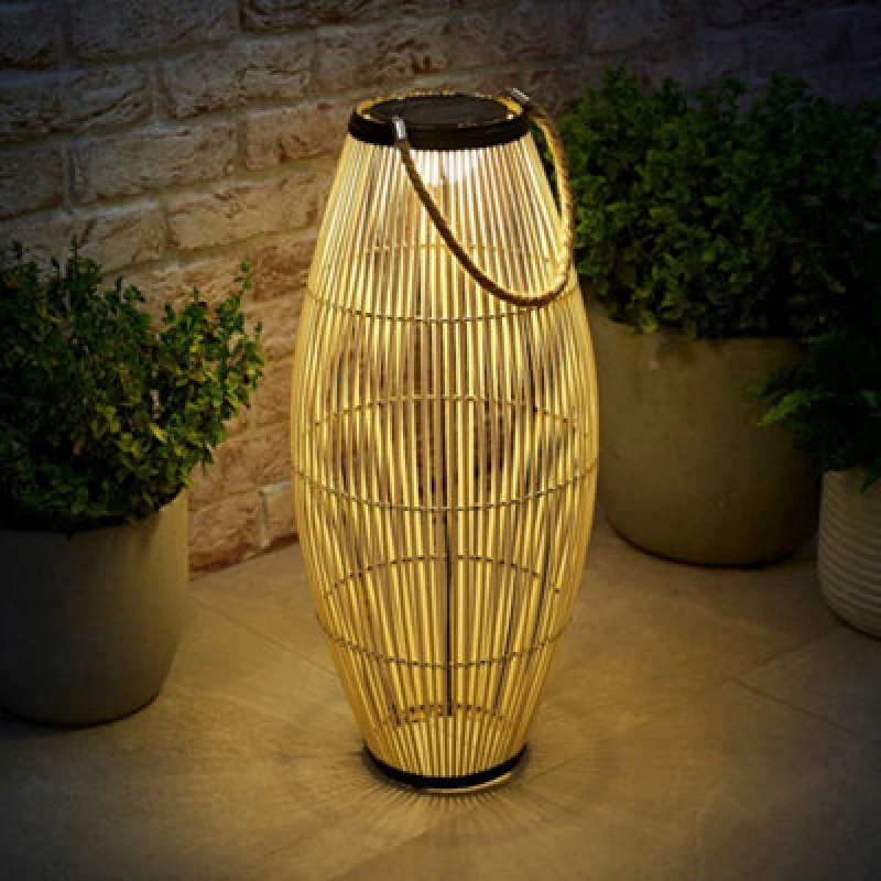 Image of ValueLights ValueLights Natural Bamboo Solar Powered Outdoor Floor Lamp with Drum Shade Natural One Size Unisex 5016529271147