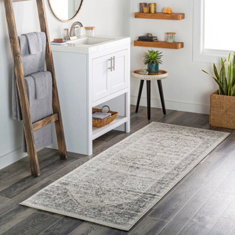 Image of Livabliss Vintage Oriental Boho Grey/white Farah Runner Rug 80 X 220 Cm - Easy Care, Non Shedding, Ideal For Hallway Or Beside The Bed