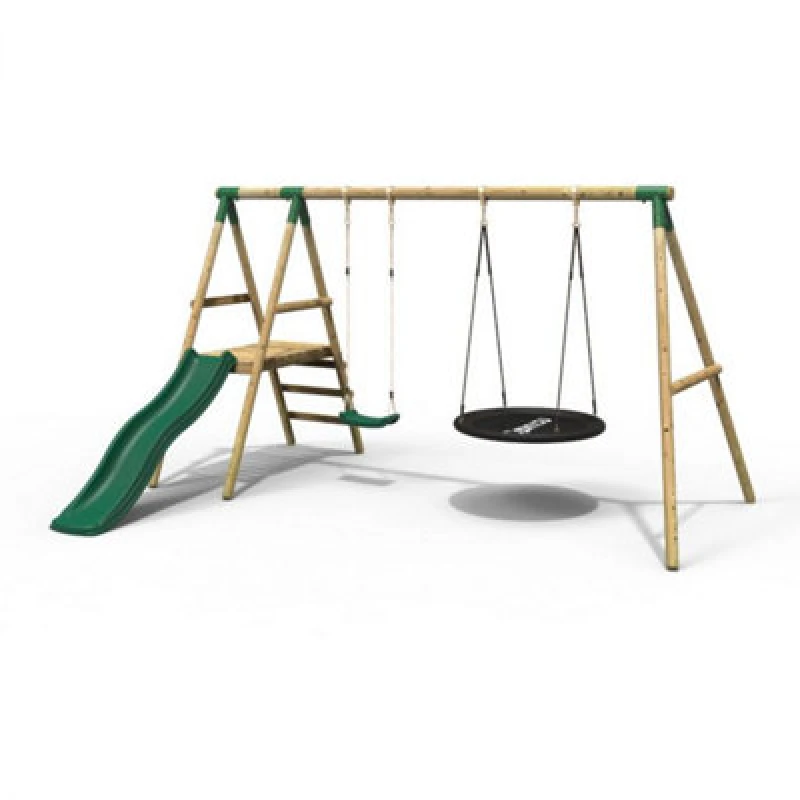 Image of Rebo Wooden Swing Set with Slide - Ulysses Green
