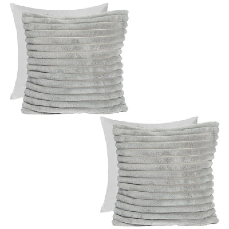 Image of OHS OHS 2 x Faux Fur Thick Rib Filled Cushion Covers in Light Grey Size: 45cm x 45cm Light Grey 45cm x 45cm Unisex 5027434212415