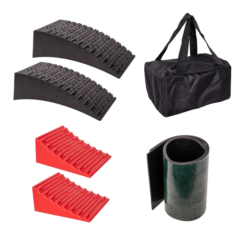 Image of 32cm x 6cm Set of 2 Red & Black Plastic Heavy Duty RV Campervan Leveller with Carry Case