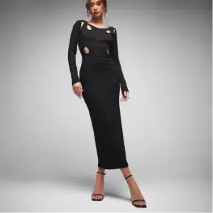 Image of Missguided Rib Cut Out Overlay Midaxi Dress - Black