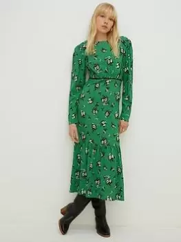 Image of Oasis Floral Crinkle Crochet Tier Midi Dress - Green, Size L, Women
