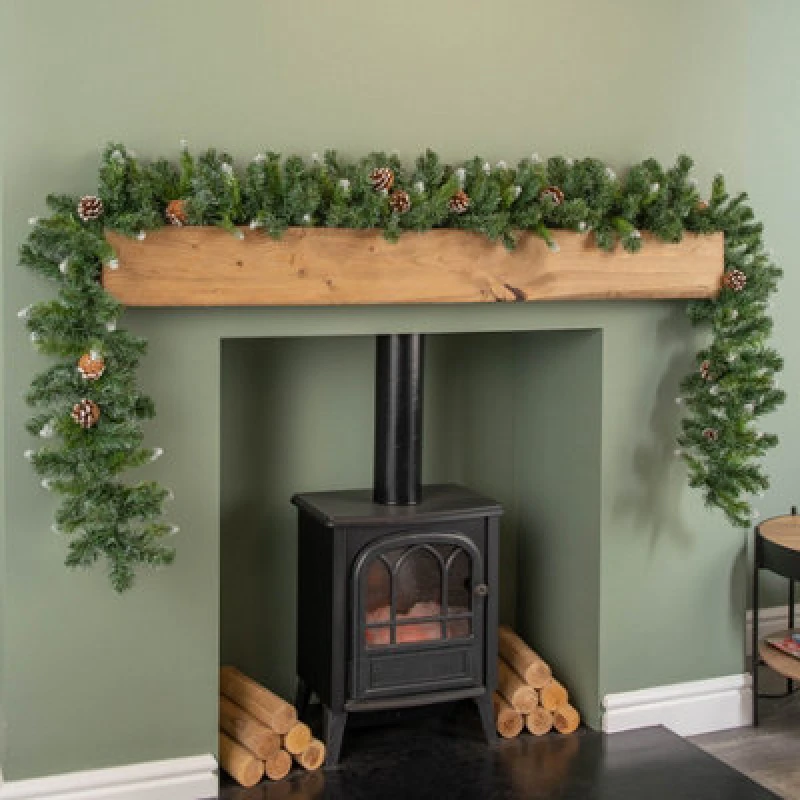 Image of Samuel Alexander 270Cm (9ft) X 25Cm Snow Tipped King Fir Christmas Garland With Pine Cones