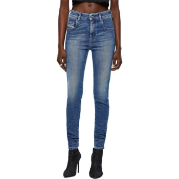 Image of Diesel Slandy High Waisted Skinny Jeans - Mid Blue 01