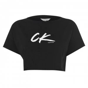Image of Calvin Klein Wave Crop T-Shirt - Black BEH