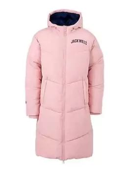 Image of Jack Wills Girls Long Line Padded Coat - Pink, Size 15-16 Years, Women